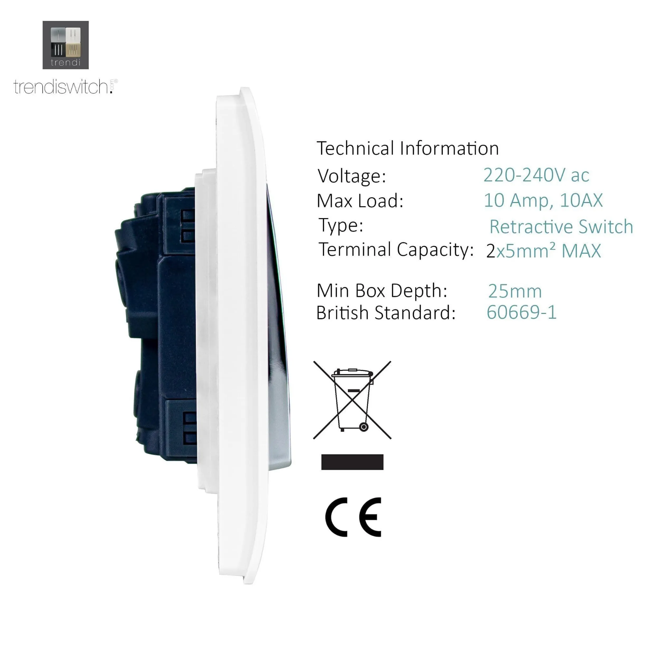 1 Gang Doorbell Ice White ART-DBWH  Trendi Ice White